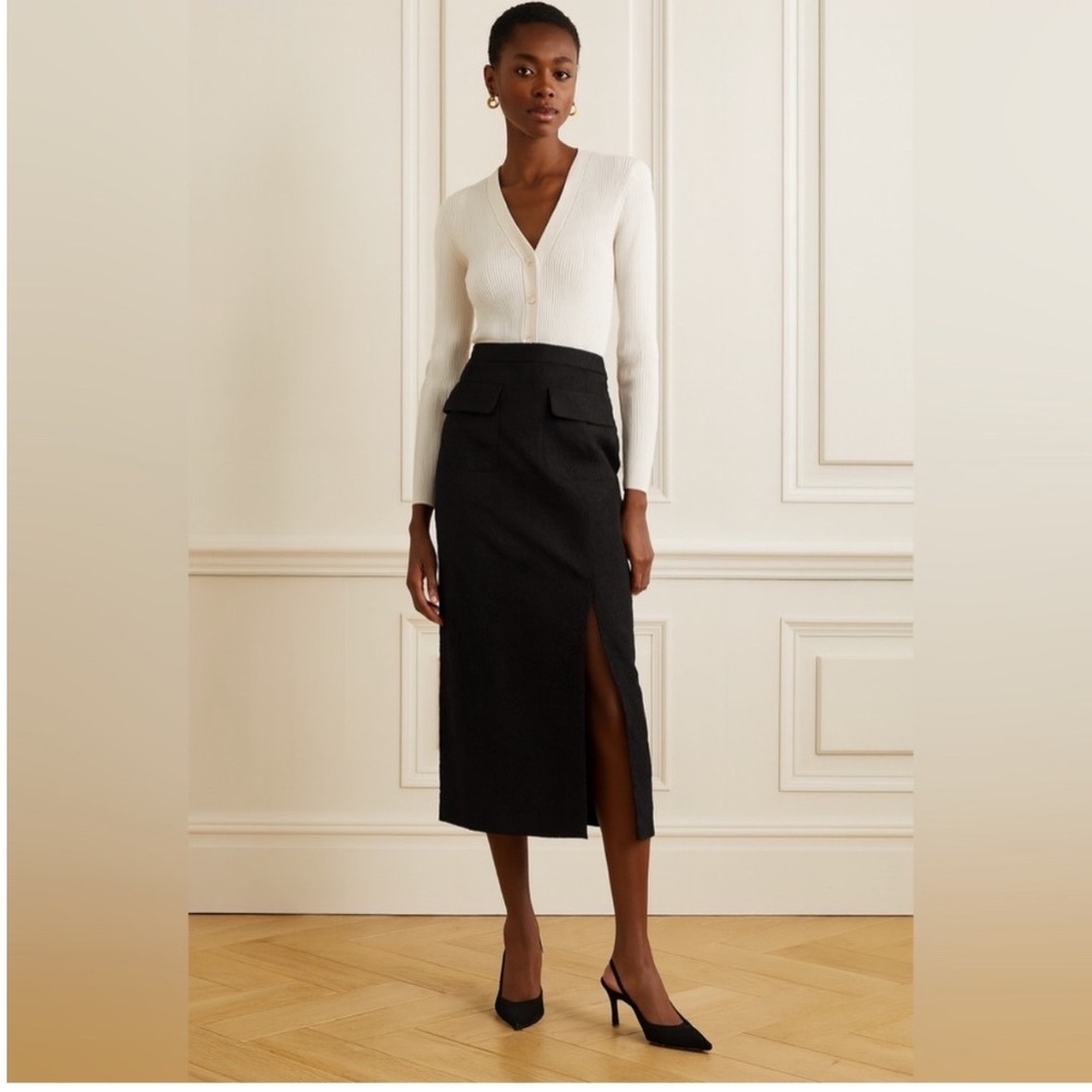J. Crew‎ Side Slit Pencil Skirt with Lace Black 2